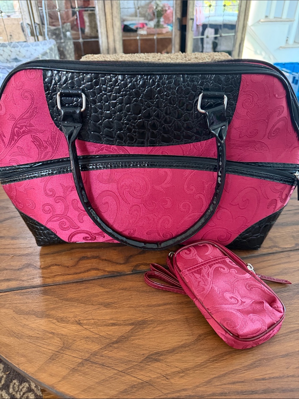 Red vintage purse with Black Patent Accents